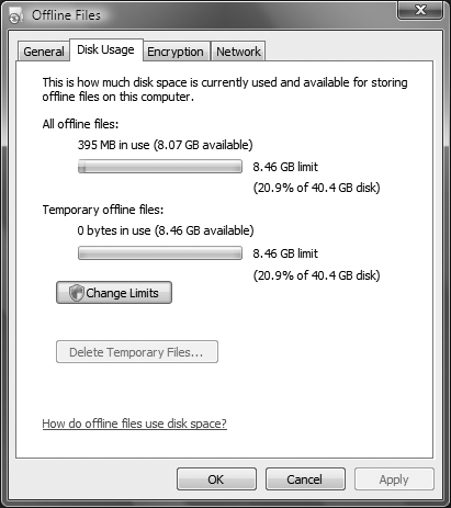 Setting the maximum amount of space to use for offline files