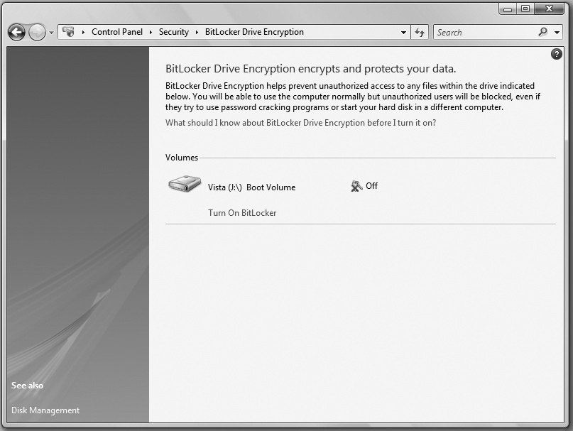 Turning on BitLocker Drive Encryption