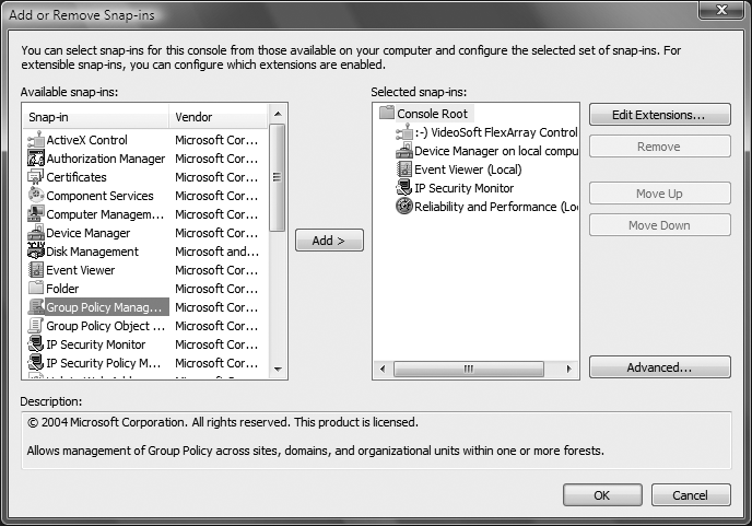 Adding tools to the current view by installing snap-ins