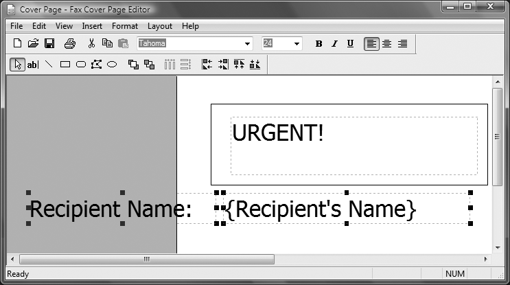 The Fax Cover Page Editor, which, among other things, enables you to support fields to import data such as recipient names