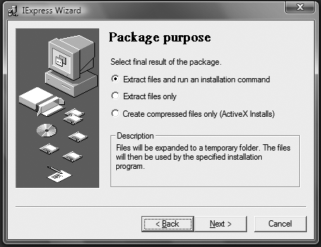 The IExpress Wizard, which lets you package up a collection of files for easy distribution