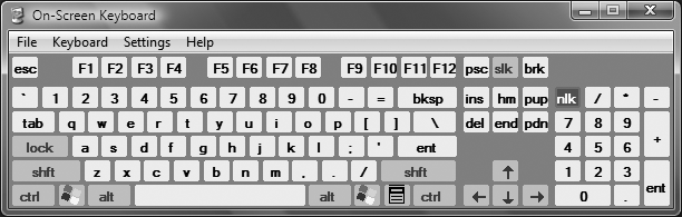 The On-Screen Keyboard, which lets you type by pointing and clicking