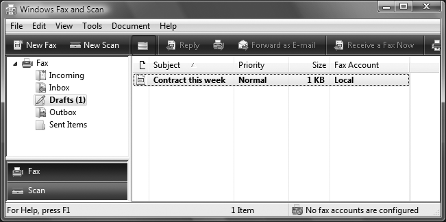 Windows Fax and Scan, which lets you view and manage all incoming and outgoing faxes