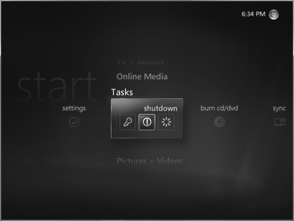 The Windows Media Center, which features an interface designed to be navigated from a remote control as much as from the keyboard