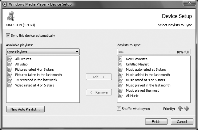 Customizing a sync with a portable device