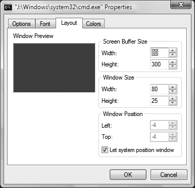 Setting options for the Command Prompt