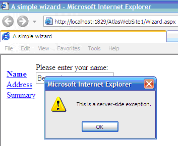 A server-side exception as displayed by default