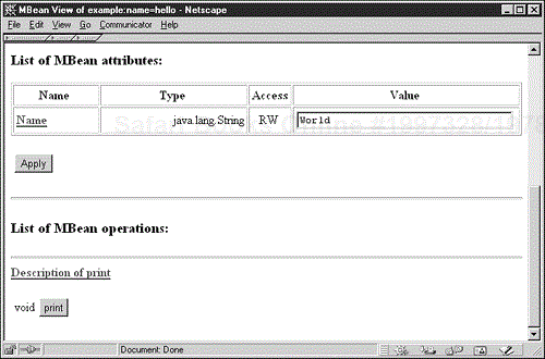 HTML View of the HelloMBean.