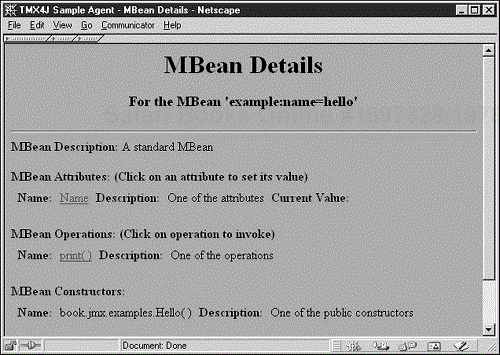 HTML View of the Hello MBean.