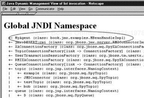 The global namespace should list the MBean handle for “MyAgent”.