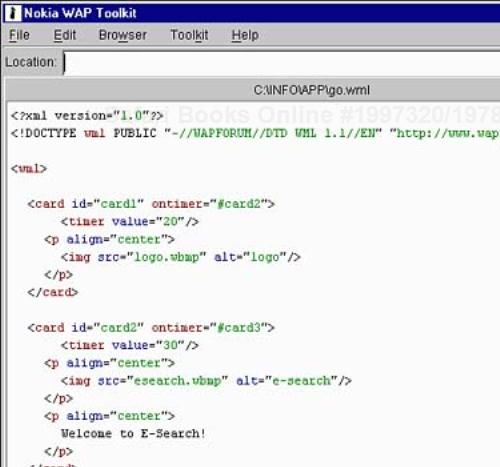 The Nokia WAP Toolkit development environment.