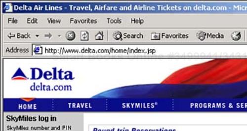 The Delta Airlines home page.