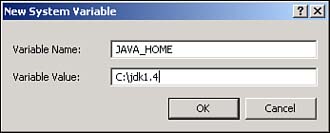 Setting an environment variable in Windows 2000 Professional.