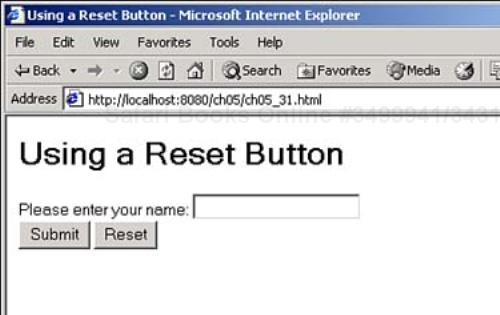 Adding a reset button to a form.