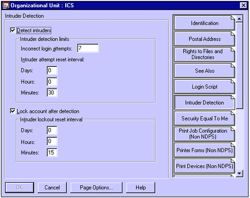 You’ll want to use NWAdmin to enable intruder detection on each organizational unit in your tree.