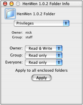 Permissions screen for a file or folder.