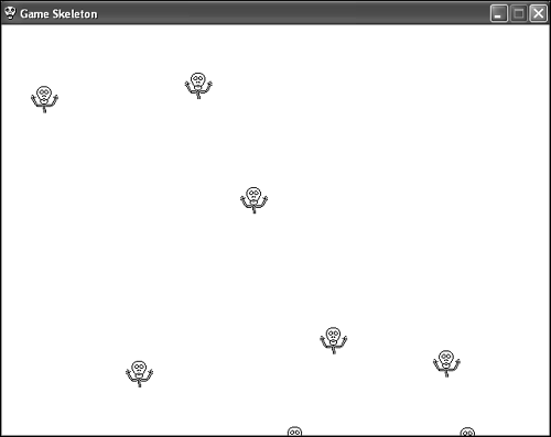 The Game Skeleton program example demonstrates how the game engine makes it possible to focus solely on the game-specific aspects of a Windows program.