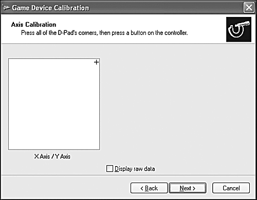 The Device Calibration Wizard determines the range of each joystick axis by asking you to move the handle or control pad in each direction.