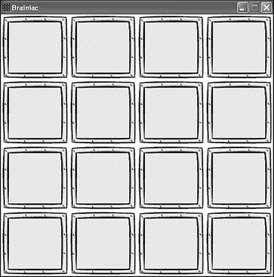 The Brainiac game begins with all the tiles hidden, waiting for you to make the first tile selection.