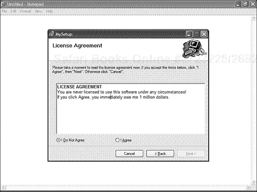 Adding a License Agreement dialog.