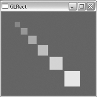 Output from the GLRECT program with bouncing square.