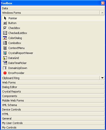 The Visual Basic .NET Toolbox.