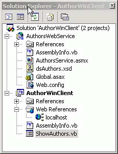 A Visual Basic. NET solution containing a Web service and a Windows form application that uses the Web service.