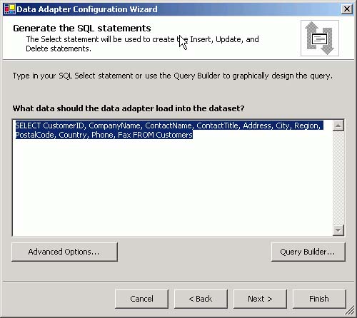 Enter a SELECT statement for the DataAdapter.