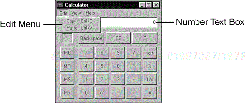 The standard Windows Calculator displaying the drop-down Edit menu.