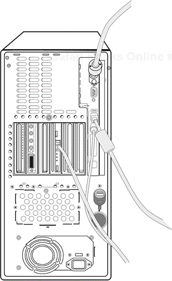 The back of a PC shows numerous interface connectors for attaching peripherals.