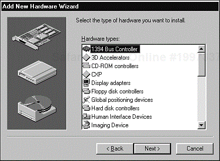 The Microsoft Windows Add New Hardware Wizard dialog box allows you to add new hardware to your PC's current configuration.