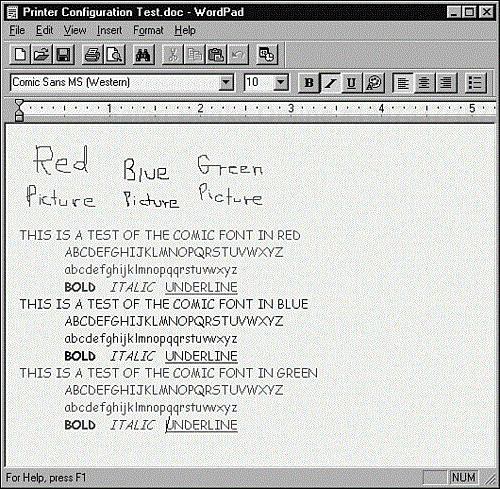 You can use a sample document made up of different fonts and styles to configuration test a printer.