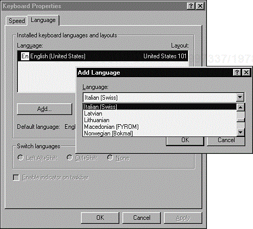 Windows supports the use of different keyboards and languages through the Keyboard Properties dialog.