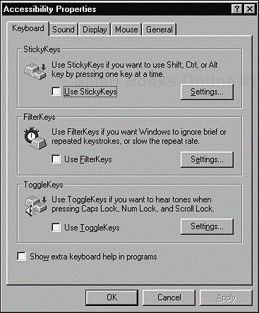 The Windows accessibility features are set from this control panel.