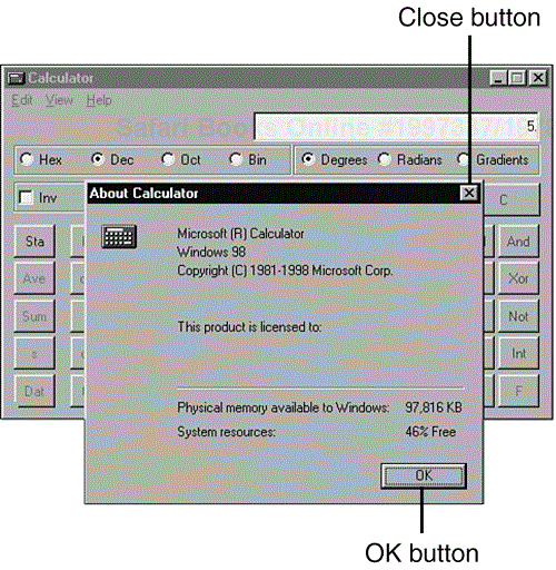 A smart monkey would know how to close the About Calculator dialog box.