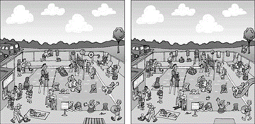 In one minute, try to find as many differences between the two scenes as you can. Figure courtesy of www.cartoonworks.com.