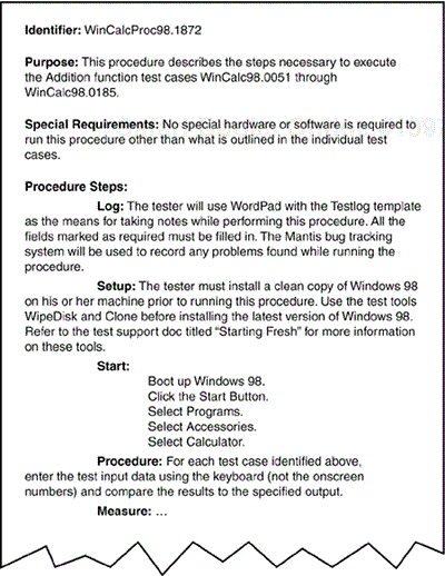 A fictional example of a test procedure shows how much detail can be involved.