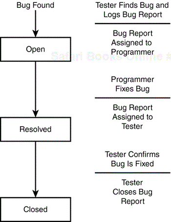 A state table shows that a software bug has a life cycle similar to an insect.