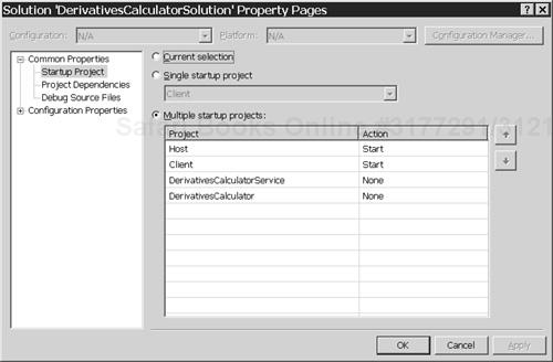 Startup project properties of the derivatives calculator solution.