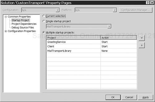 Custom transport solution startup project property.