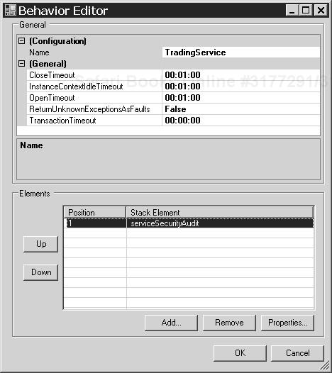 Preparing to configure the ServiceSecurityAudit behavior.