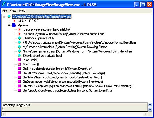 The ILDASM view of ImageView.exe.