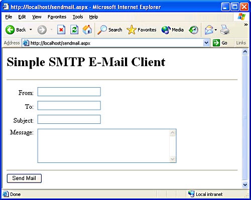 The SendMail application.