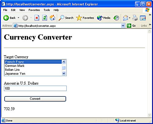 Web form currency converter.