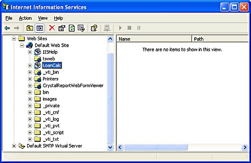 Internet Information Services window.