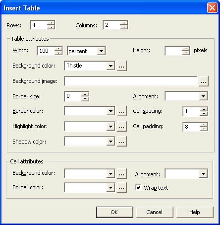 Adding a table to a Web form.