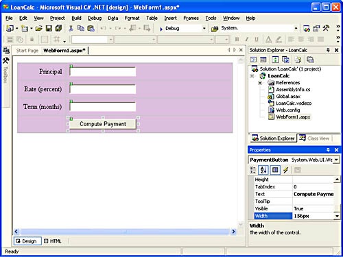 The LoanCalc form after adding a Button control.