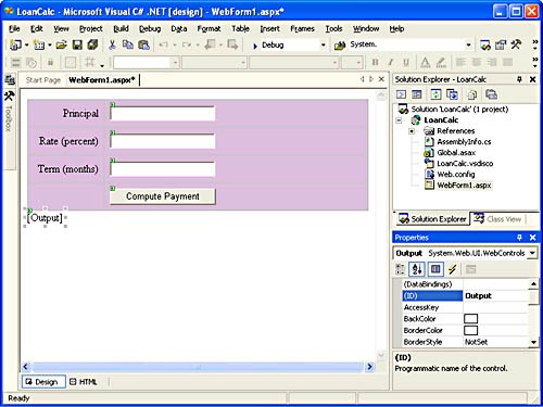 The LoanCalc form after adding a Label control.