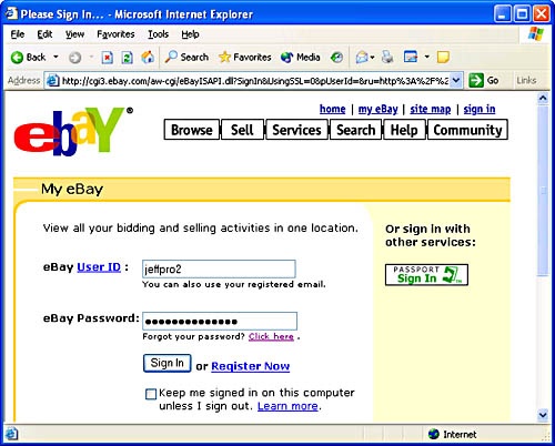 eBay login form.