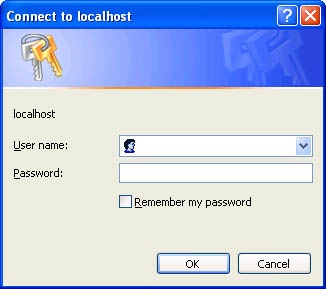 User name and password dialog displayed by Internet Explorer 6.0.